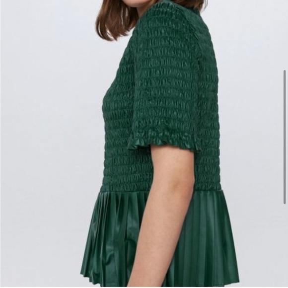 ZARA Faux Leather Peplum Smocked Bodice Top NEW - Picture 3 of 11